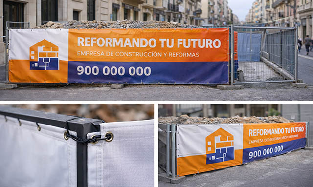 cerramiento urbano decorado con lona