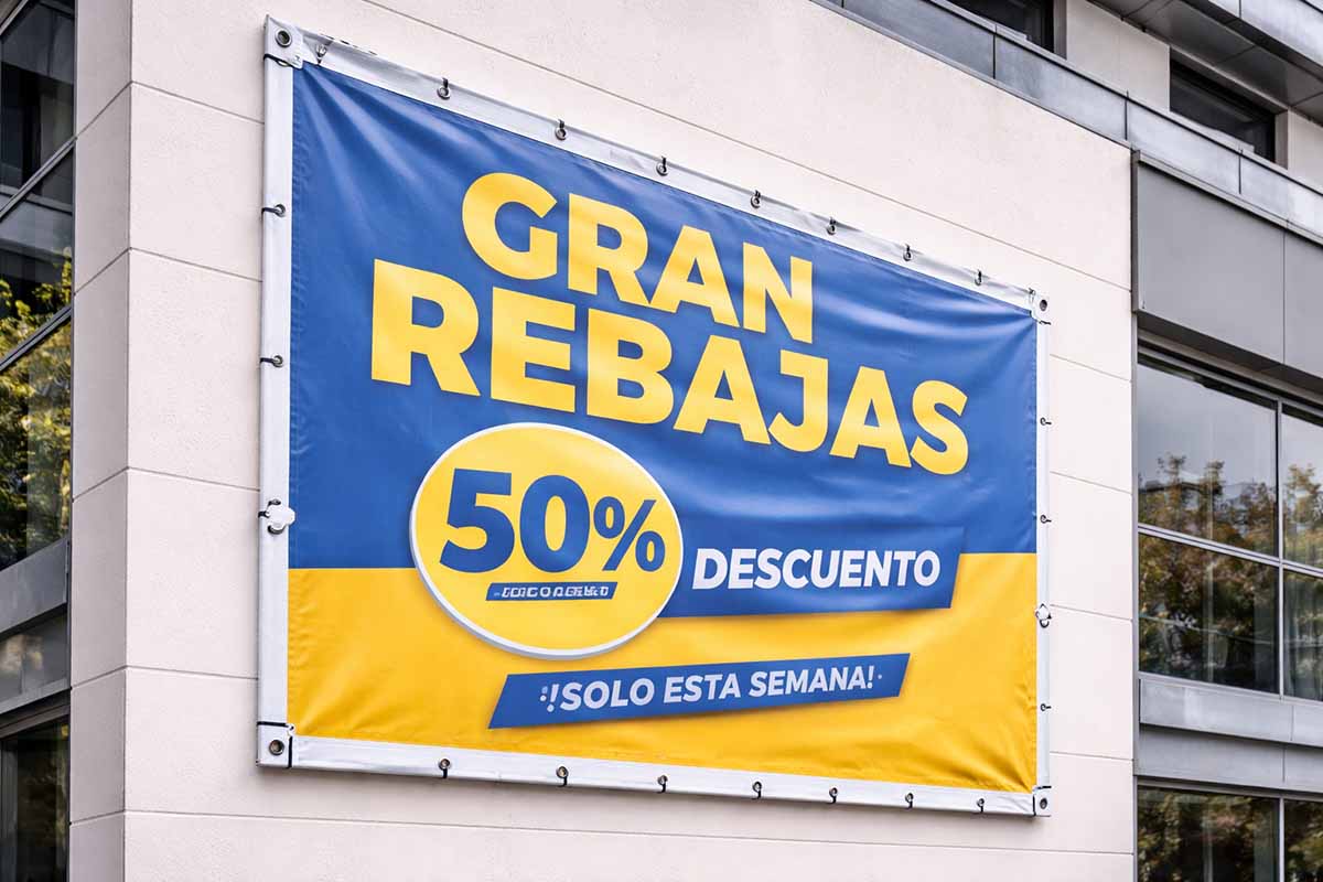 lona publicitaria exterior instalada correctamente