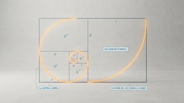 Proporción áurea representada con rectángulo y espiral áurea