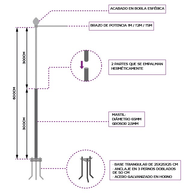 Mastil para banderas con brazo