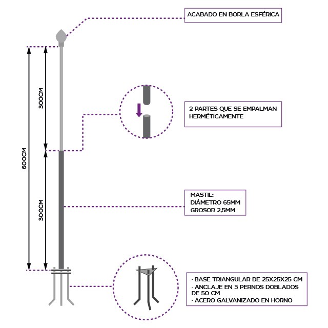 Mastil para banderas con driza