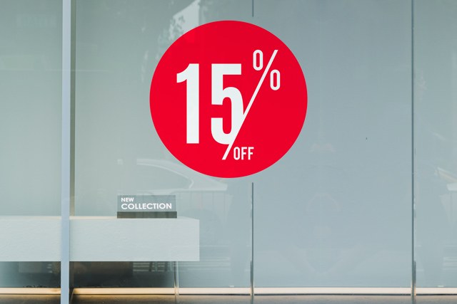 Vinilo rebajas 15 porcentaje rojo circular