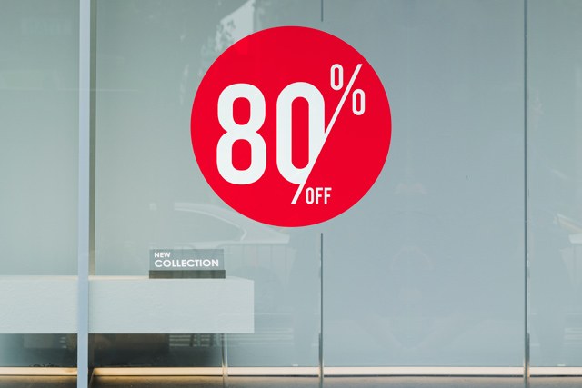 Vinilo rebajas 80 porcentaje rojo circular