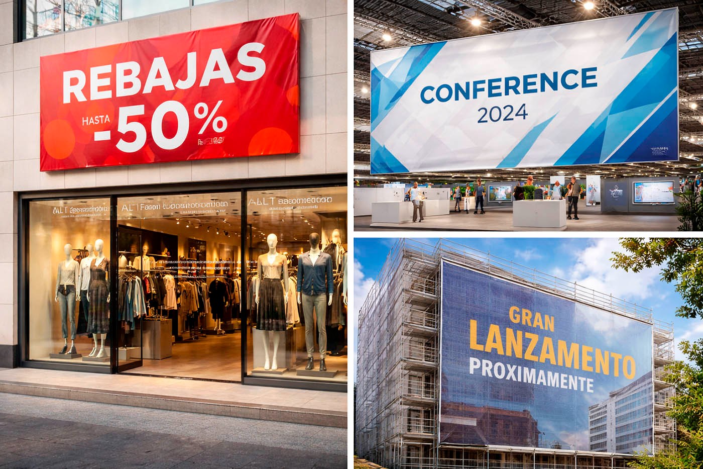 Lona impresa personalizada para fachada de tienda y promociones comerciales