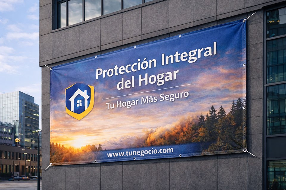 lona pvc impresa instalada en fachada