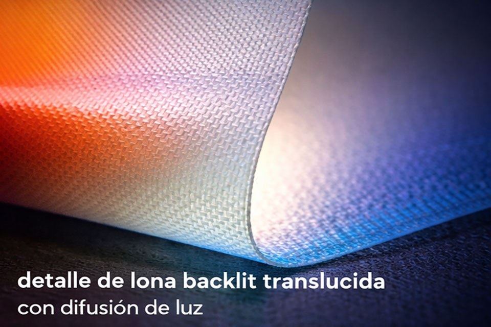 detalle de lona backlit translúcida con difusión de luz