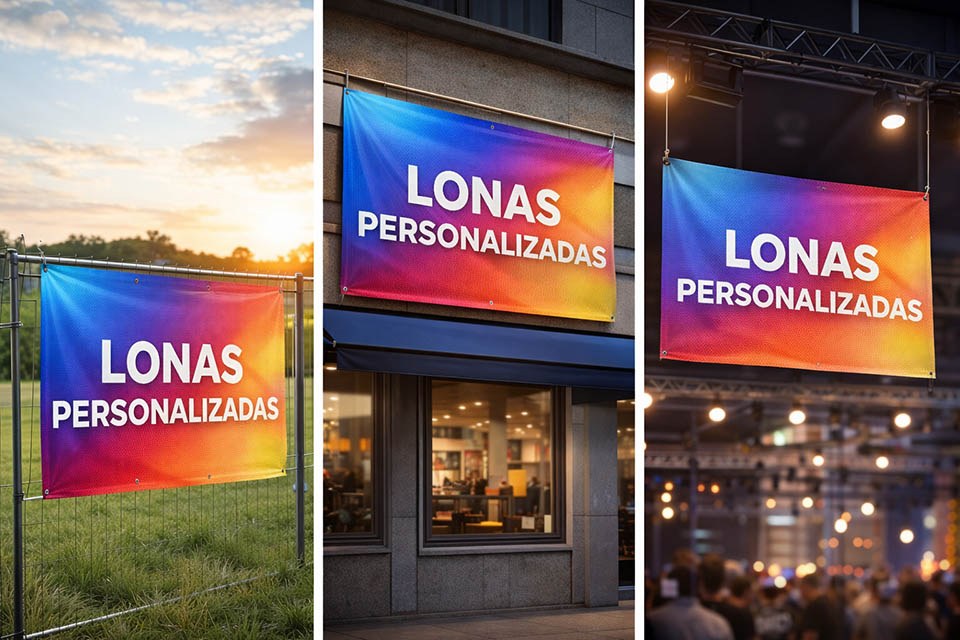 lona publicitaria barata instalada en exterior