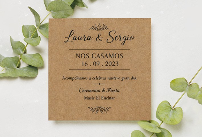impresion invitaciones para bodas papel kraft marron