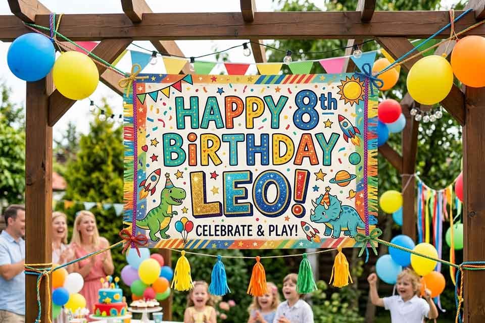 pancarta personalizada para cumpleaños con diseño creativo y colorido