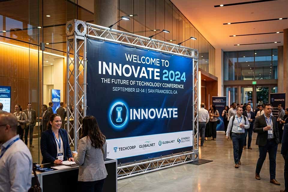 pancarta personalizada en evento corporativo de empresa