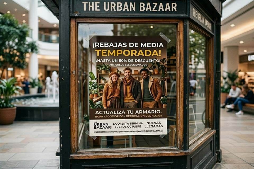 cartel promocional para escaparate acabado semimate